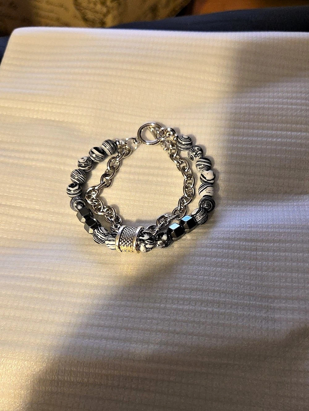Black & White Beaded Toggle Bracelet